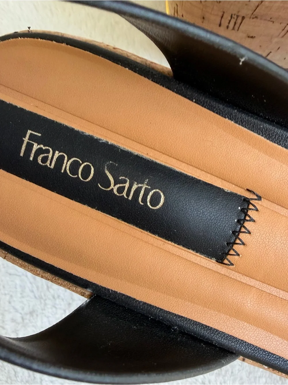 NEW Franco Sarto Terry2 Platform Wedge Sandals Shoes Size 9 Black Tan Raffia